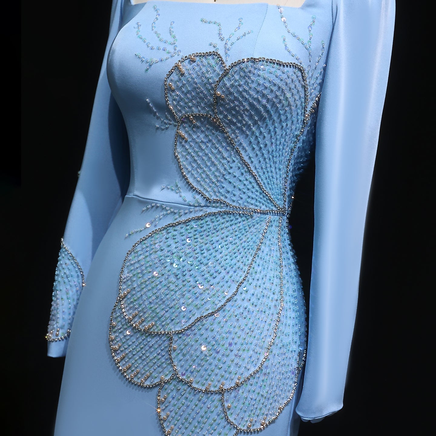 Elegant Pink Butterfly Beaded Long Sleeves Evening Dress SS262