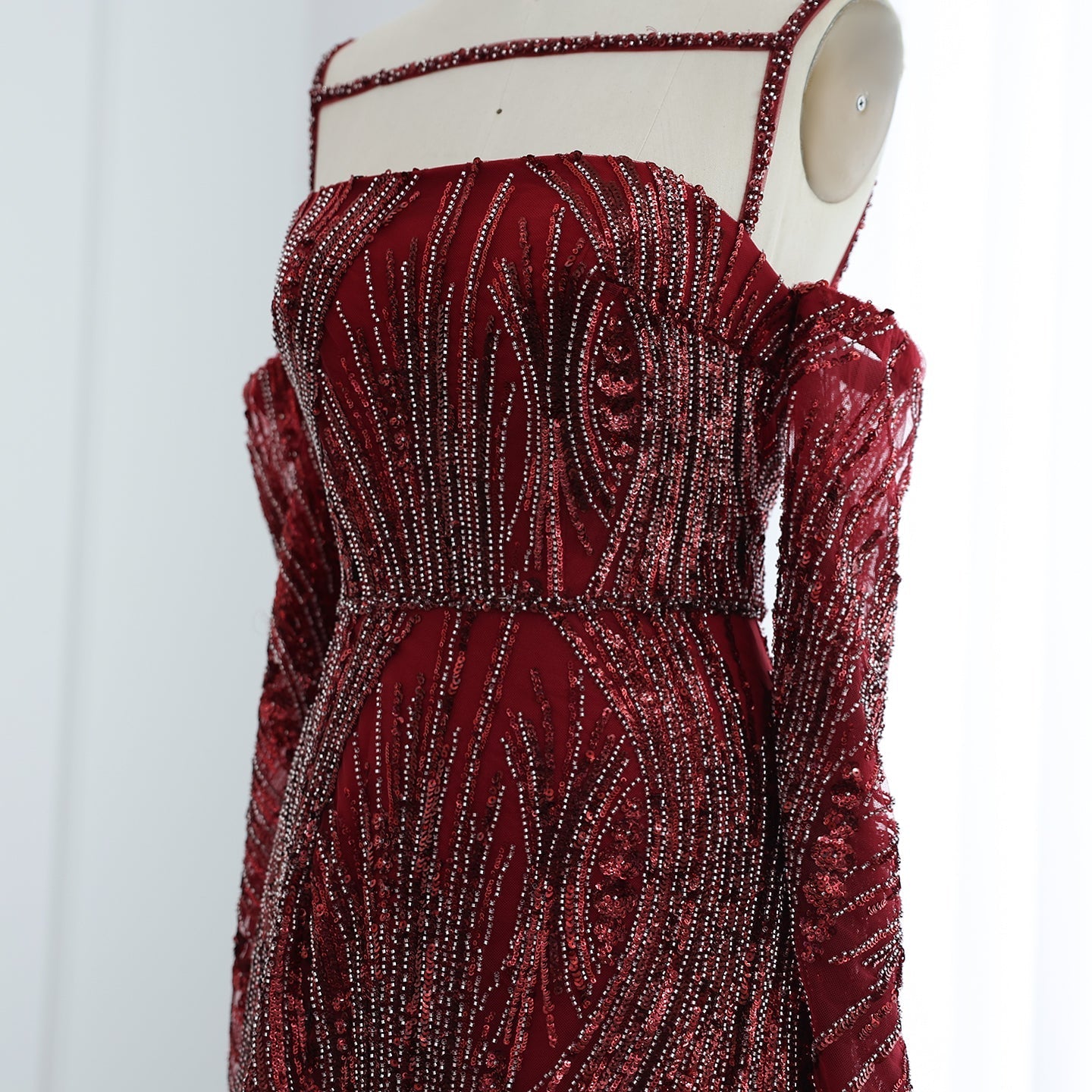 For Sale Luxury Navy Blue Evening Dress with Long Sleeves SS396