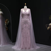 Luxury Champagne Beaded Mermaid Evening Dress with Cape Sleeves SS149  Pink / US 18