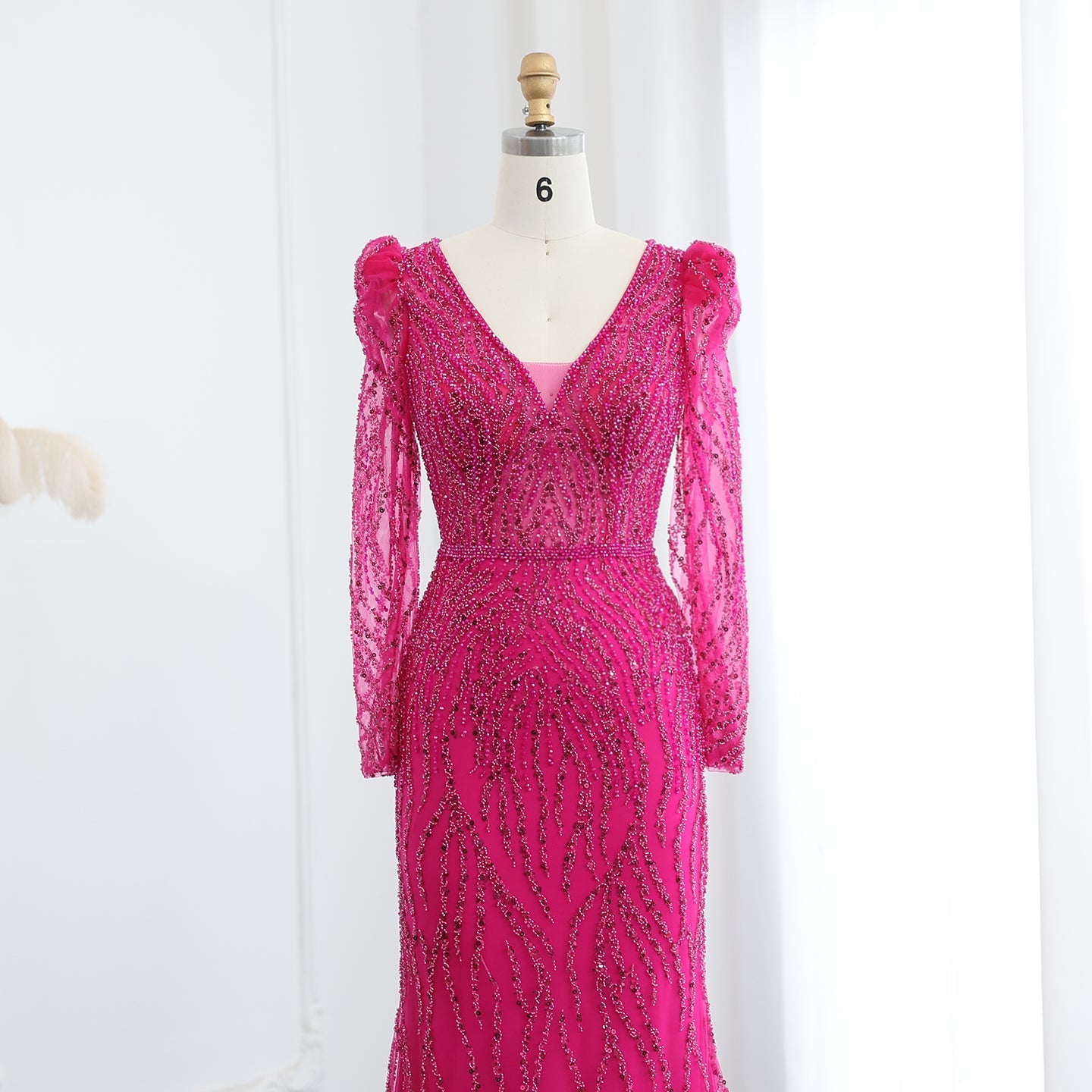 Elegant Long Sleeve Navy Blue Evening Dress SS099