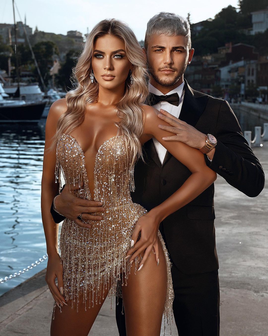 Luxury Tassel High Slit Strapless Short Cocktail Party Dress RM044