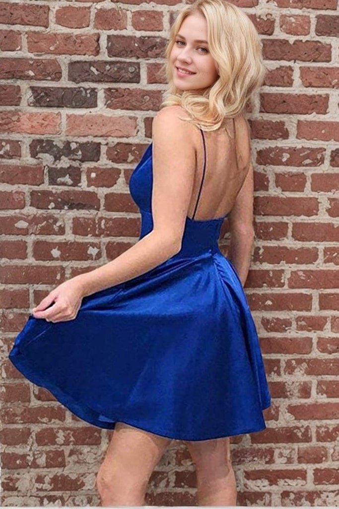 Glossy Charmeuse V Neck Mini A-line Homecoming Dress-622