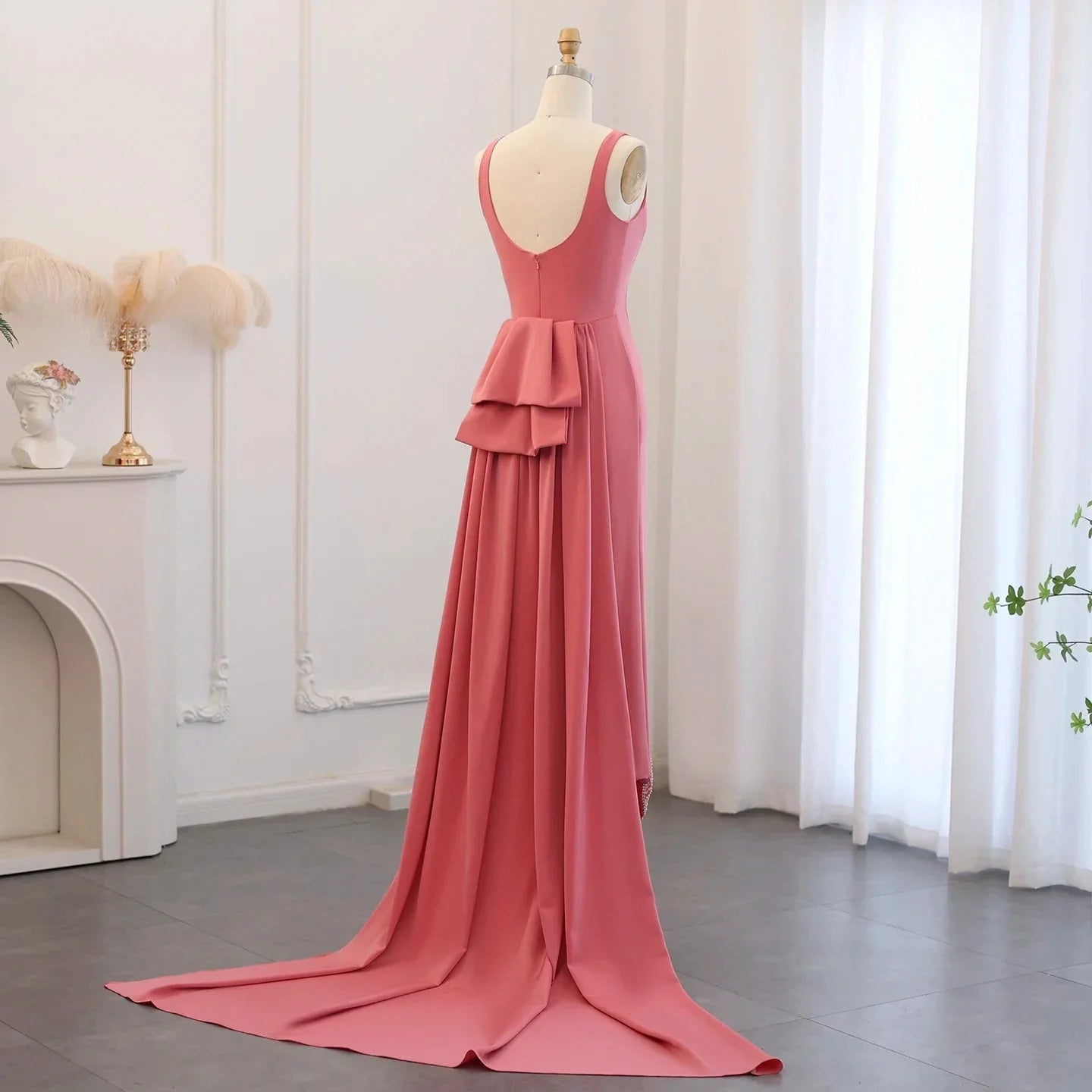 Elegant Coral Pink Butterfly Beaded Evening Dress SS471