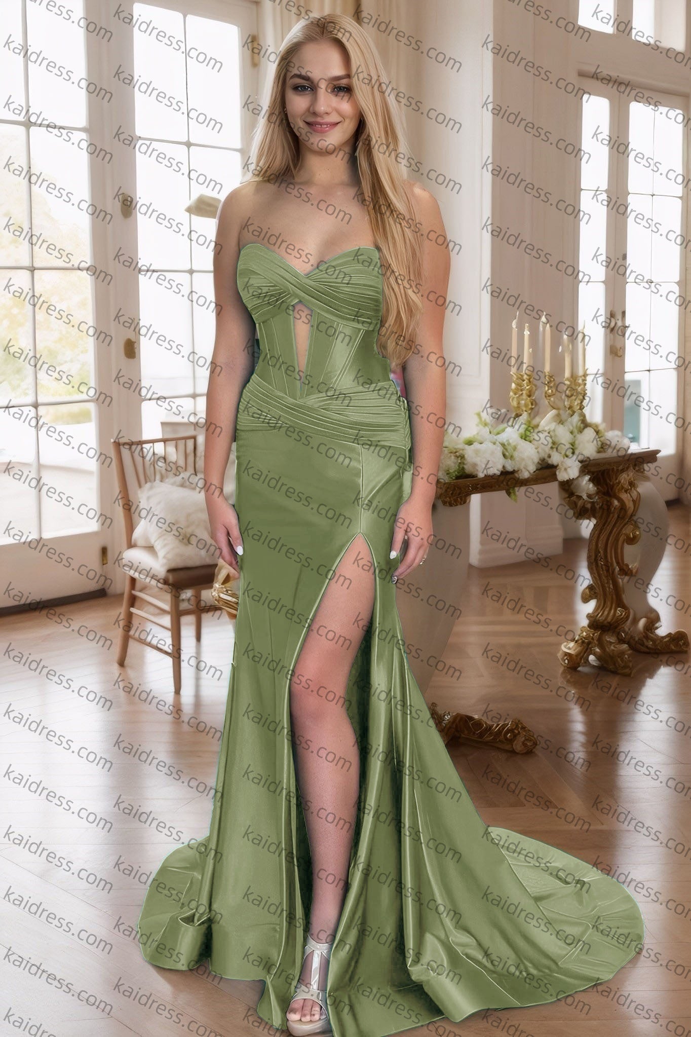 Sheath/Column Elastic Woven Satin Ruched Off-the-Shoulder Straps Sleeveless Sweep/Brush Train Prom Dresses