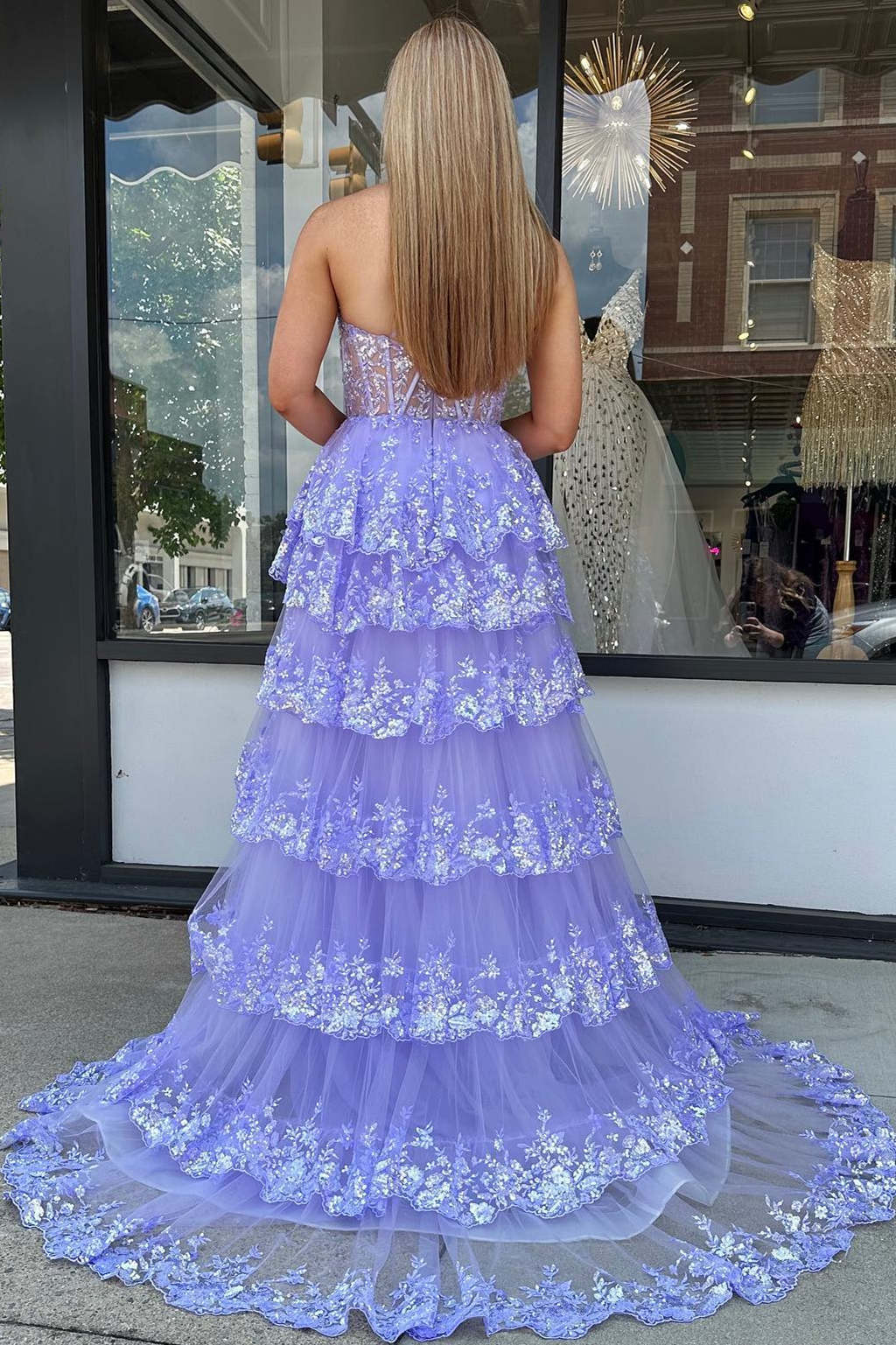 Vibrant Navy Blue Ruffles One shoulder Prom Dress with High Slit SF156