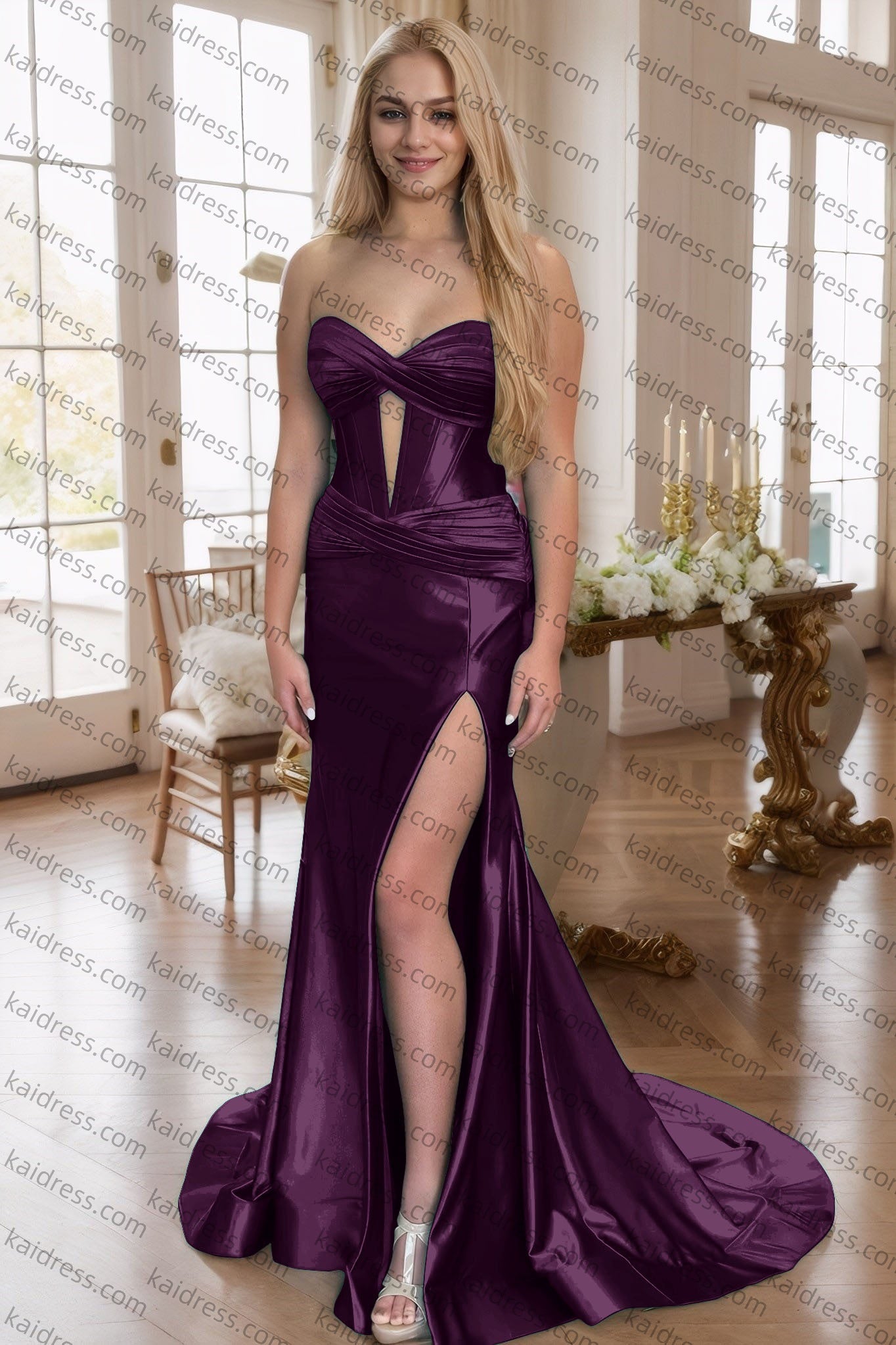 Sheath/Column Elastic Woven Satin Ruched Off-the-Shoulder Straps Sleeveless Sweep/Brush Train Prom Dresses