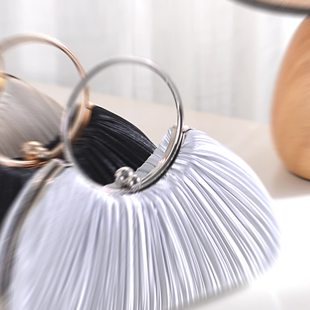 Simple Versatile Silk Round Pleated Evening Clutch Bag