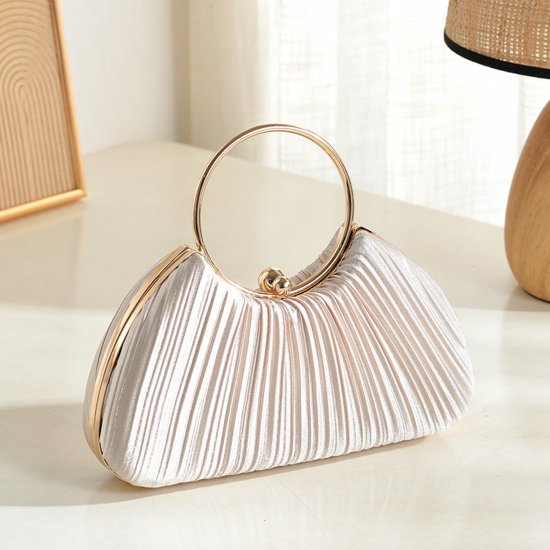 Simple Versatile Silk Round Pleated Evening Clutch Bag