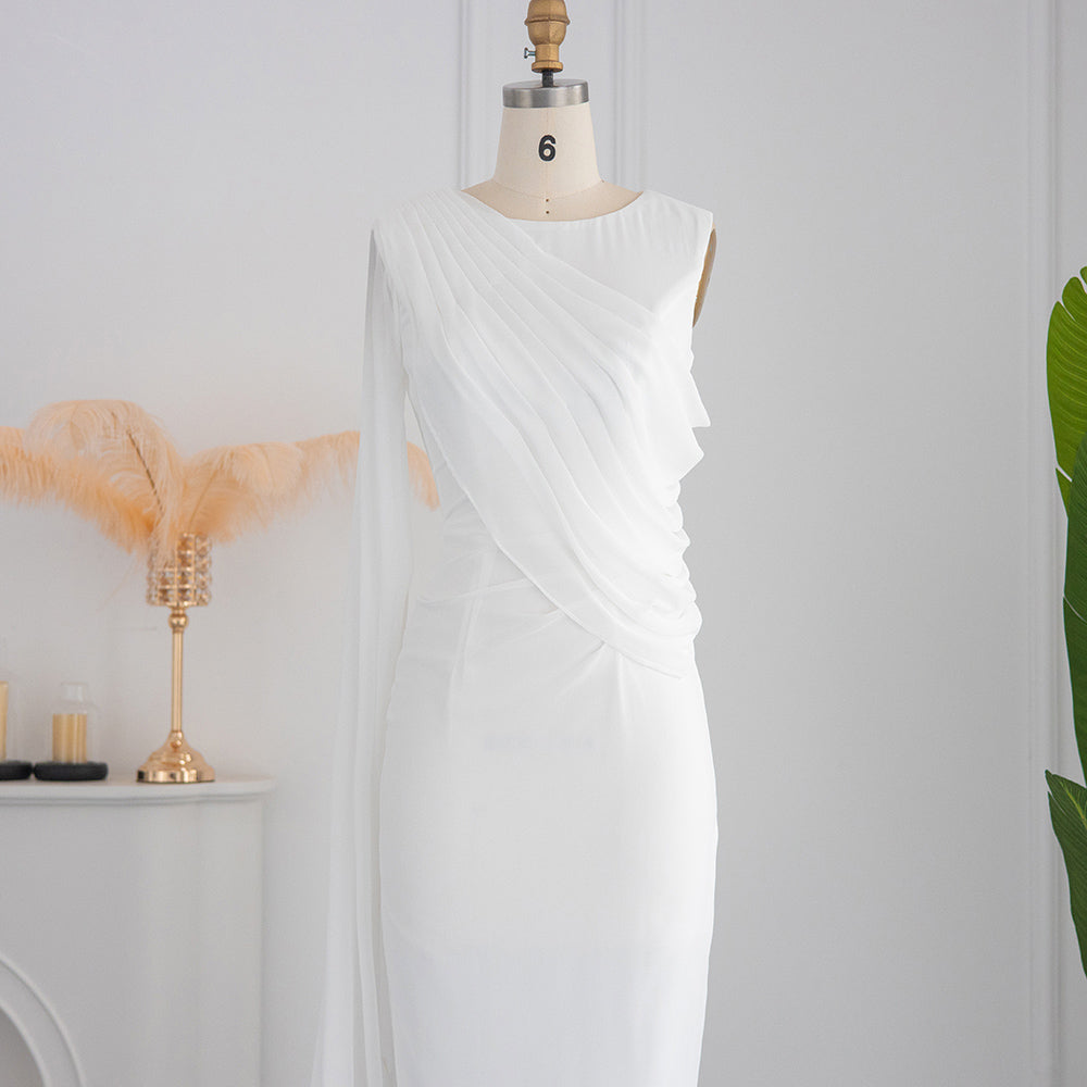 Elegant Light Blue Evening Dresses with Feathers Cape sleeve SF289