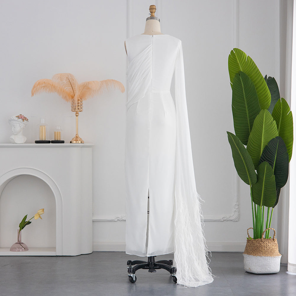 Elegant Light Blue Evening Dresses with Feathers Cape sleeve SF289