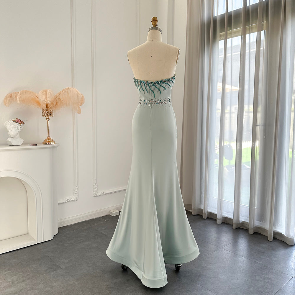 Luxury Turquoise Crystal  Strapless Evening Dress SS331