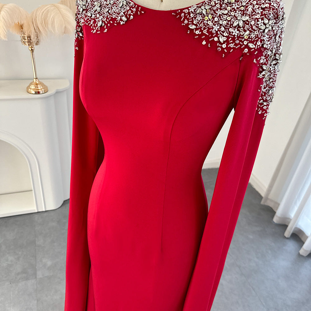 DreamyVow Elegant White Mermaid Dubai Evening Dress for Women Wedding Party Cape Sleeves Muslim Long Formal Dresses 200