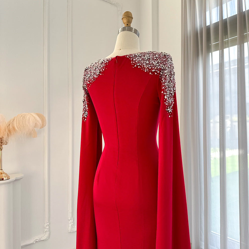 DreamyVow Elegant White Mermaid Dubai Evening Dress for Women Wedding Party Cape Sleeves Muslim Long Formal Dresses 200