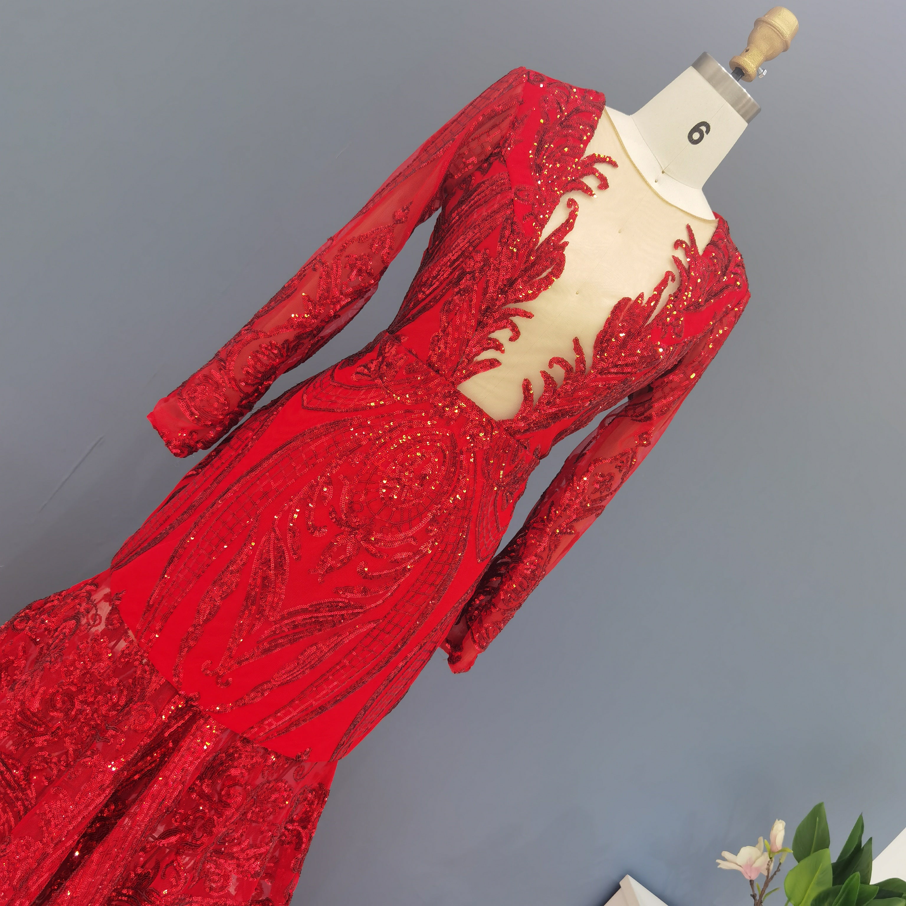 Luxury Sequin Long Sleeves Blue Prom Dress RM147