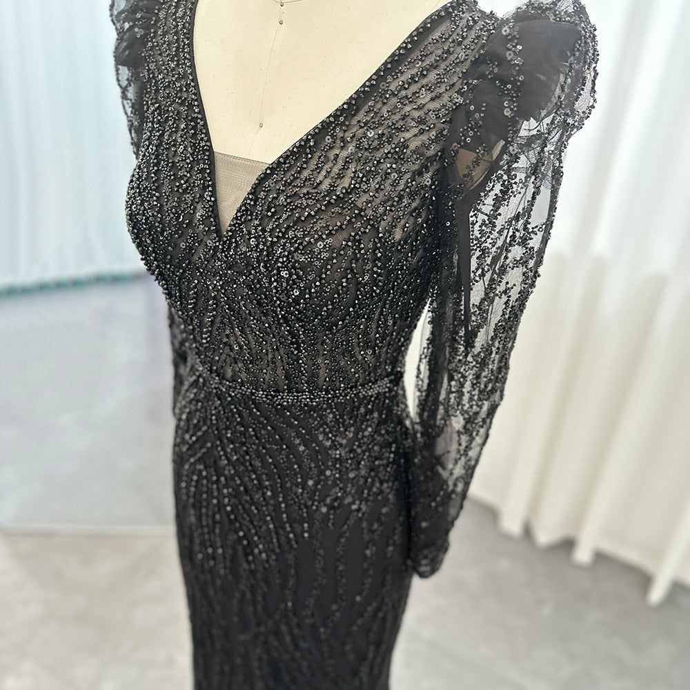 Elegant Long Sleeve Navy Blue Evening Dress SS099