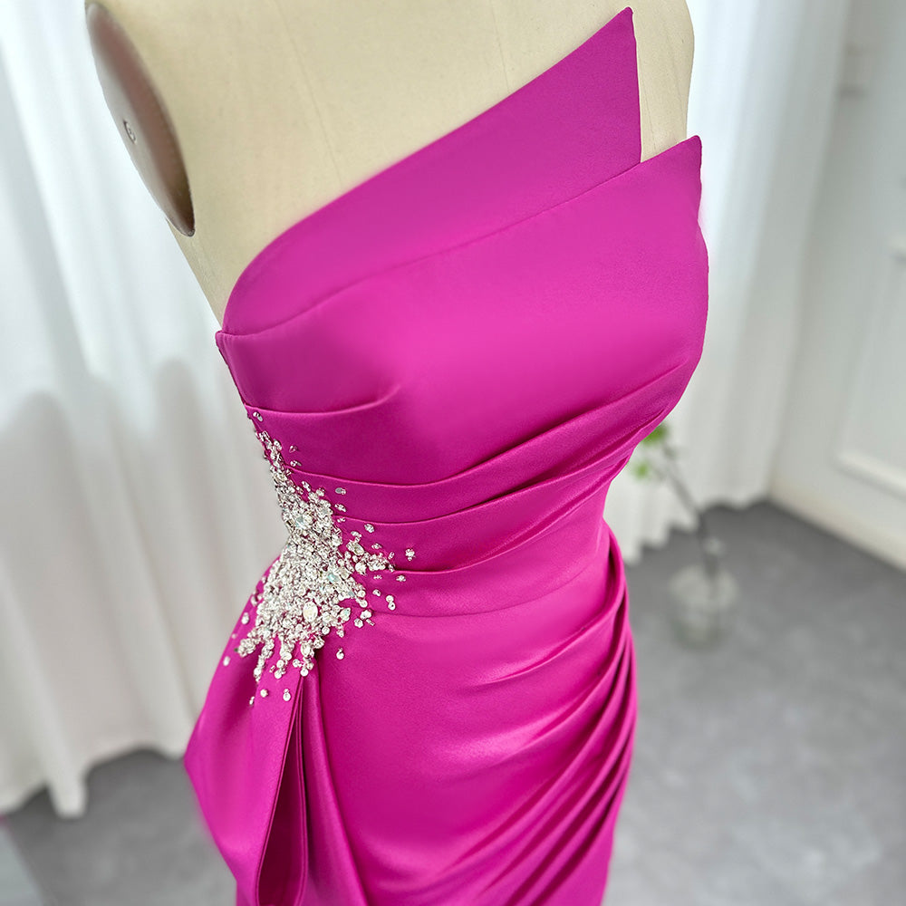 Dreamy Vow Elegant Mermaid Long Fuchsia Evening Dresses 2023 Arabic Overskirt Side Slit Women Wedding Formal Party Gowns 402