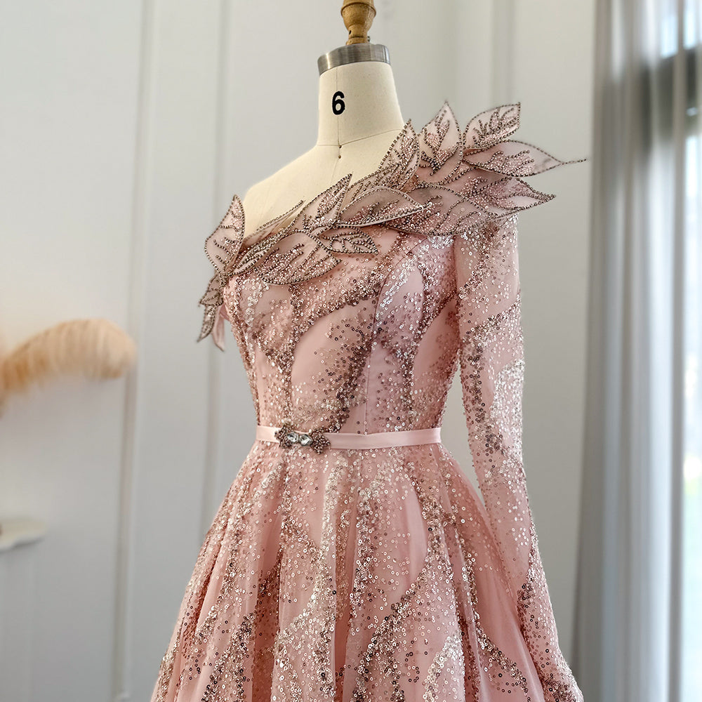 Dreamy Vow Luxury Dubai Ball Gown Gold Evening Dresses for Women Wedding 2023 Elegant One Shoulder Prom Formal Party Gown 359