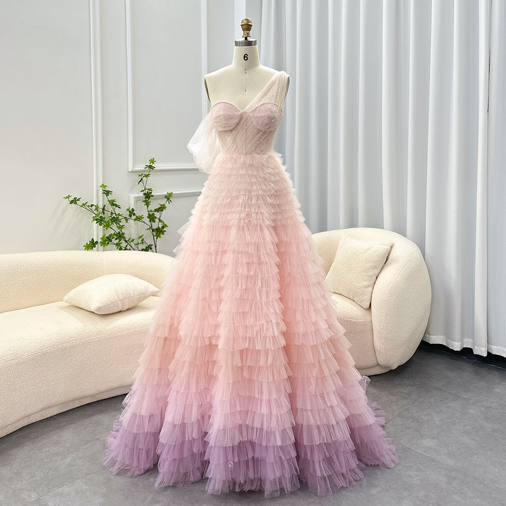 Luxury Pink One Shoulder Evening Dress SS550