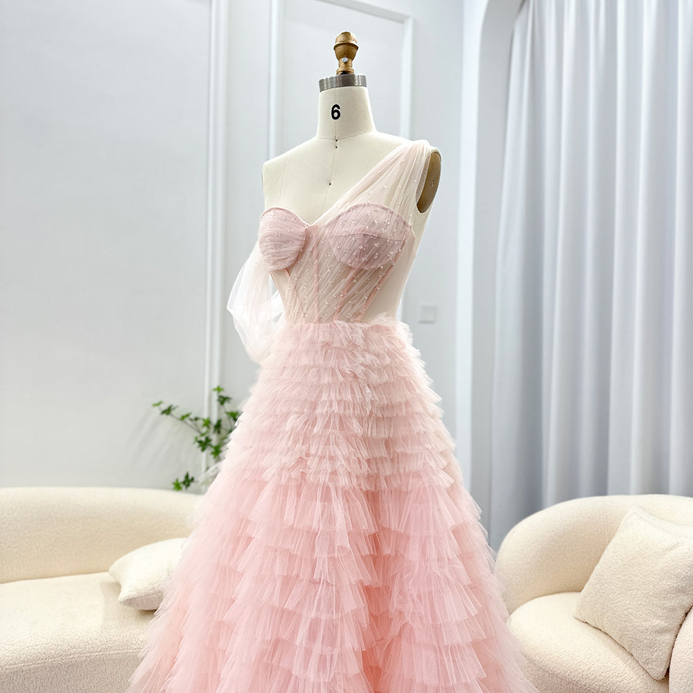Luxury Pink One Shoulder Evening Dress SS550