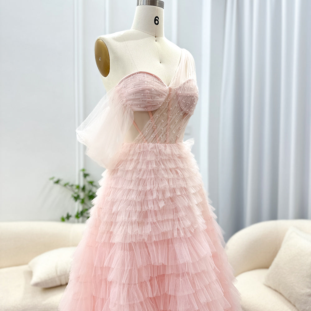 Luxury Pink One Shoulder Evening Dress SS550