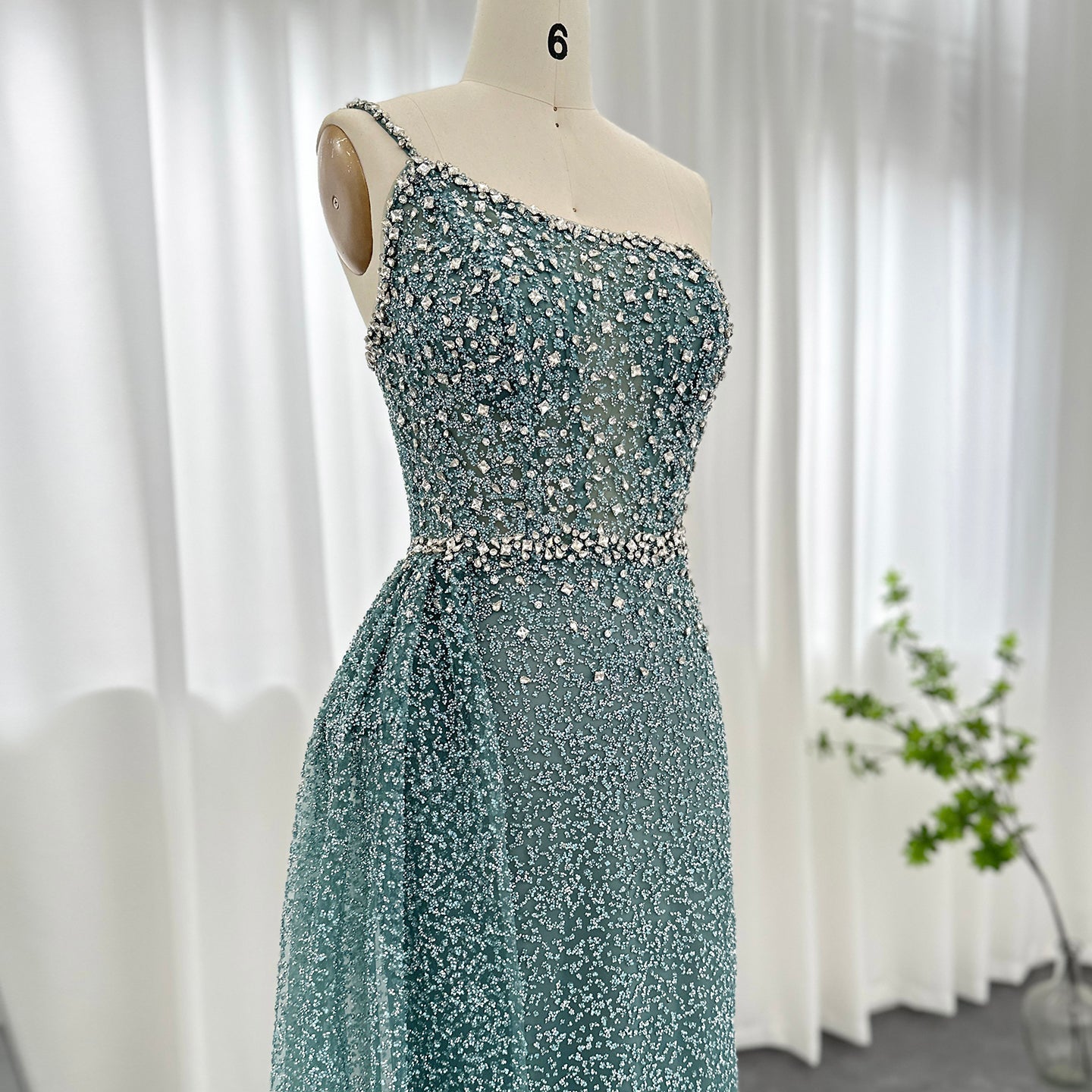 Sparkly Crystal Turquoise One Shoulder Evening Dress SS698