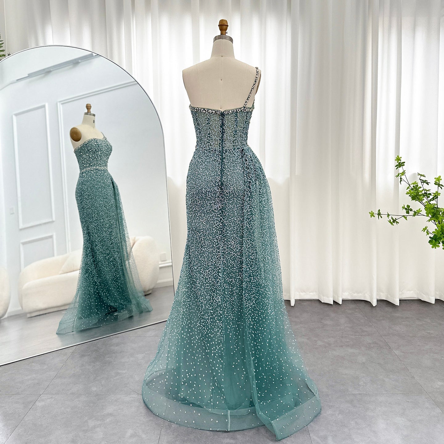 Sparkly Crystal Turquoise One Shoulder Evening Dress SS698