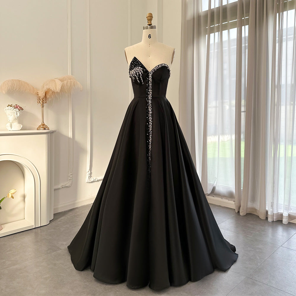 Elegant Crystal Black Strapless Evening Dresses Side Slit SS364  Black / US 16