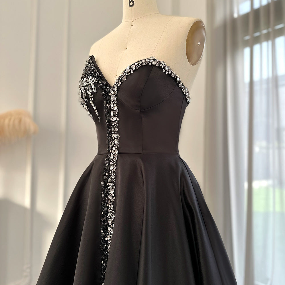 Elegant Crystal Black Strapless Evening Dresses Side Slit SS364