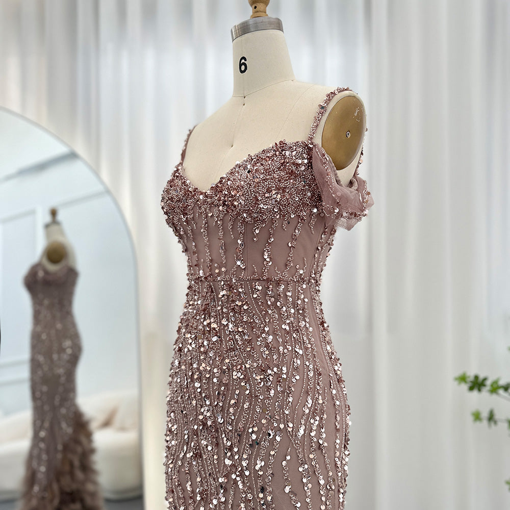 Luxury Pink Feathers Spaghetti Straps  Evening Dress SS169