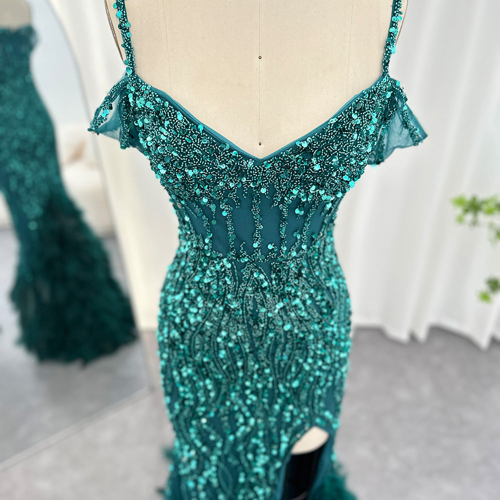 Luxury Pink Feathers Spaghetti Straps  Evening Dress SS169