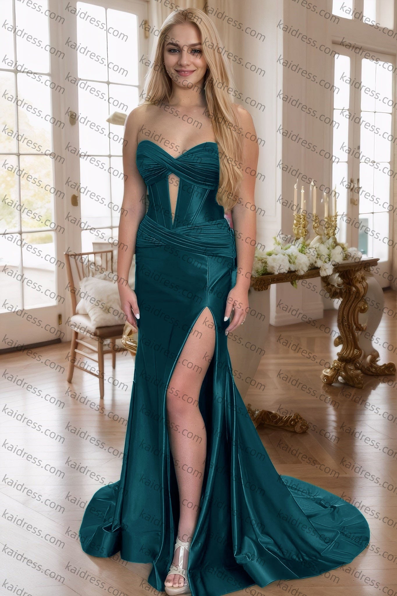 Sheath/Column Elastic Woven Satin Ruched Off-the-Shoulder Straps Sleeveless Sweep/Brush Train Prom Dresses