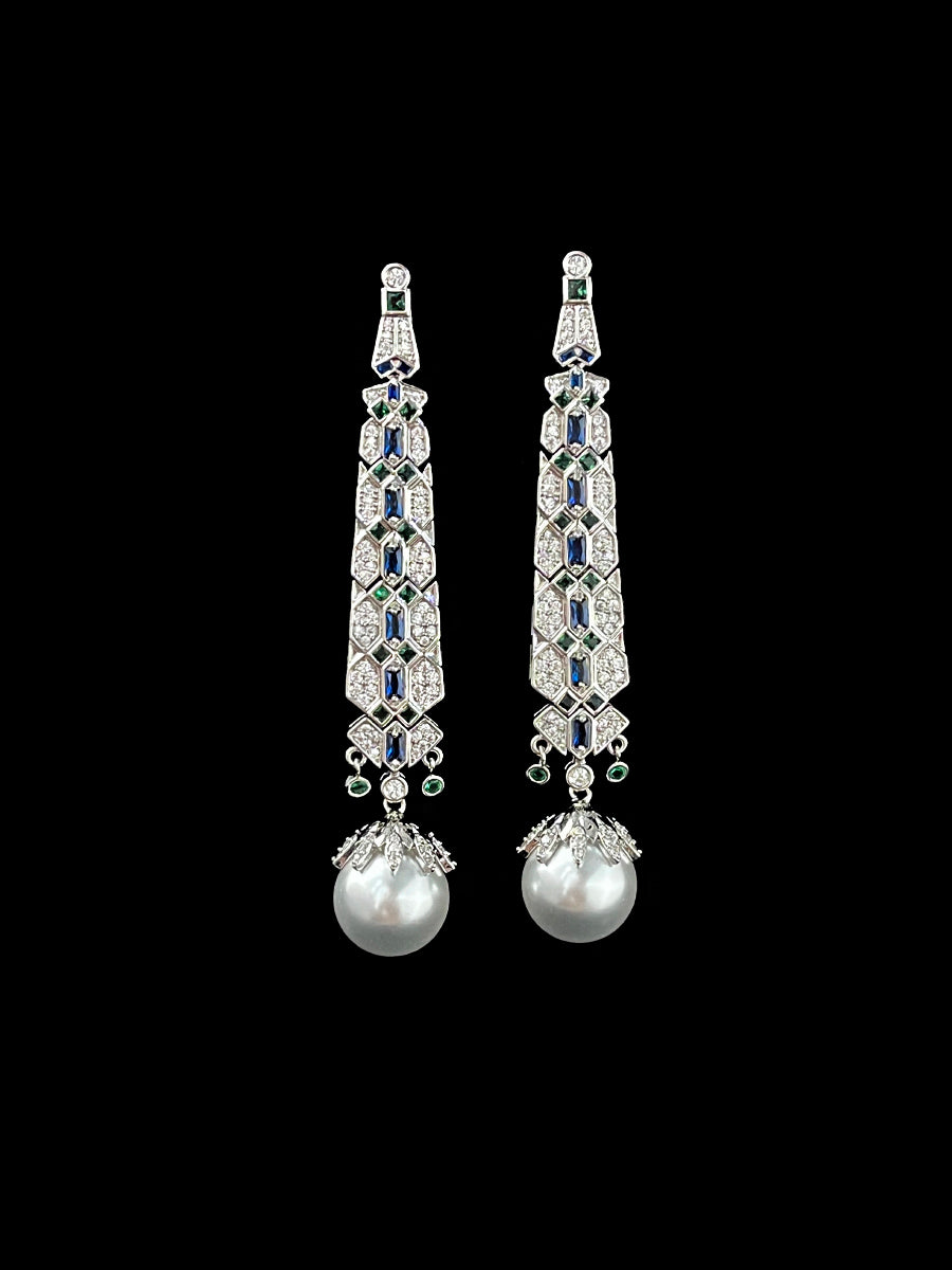Opulent Blue-Green Gemstone Cascade Earrings