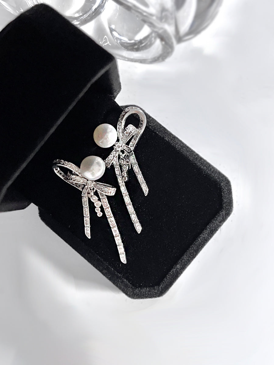 Chic Ribbon Pearl Earrings