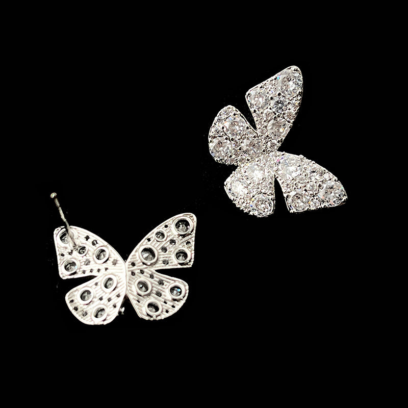 French Niche Sparkling Butterfly Earrings, Elegant and Ethereal, 925 Silver Needle