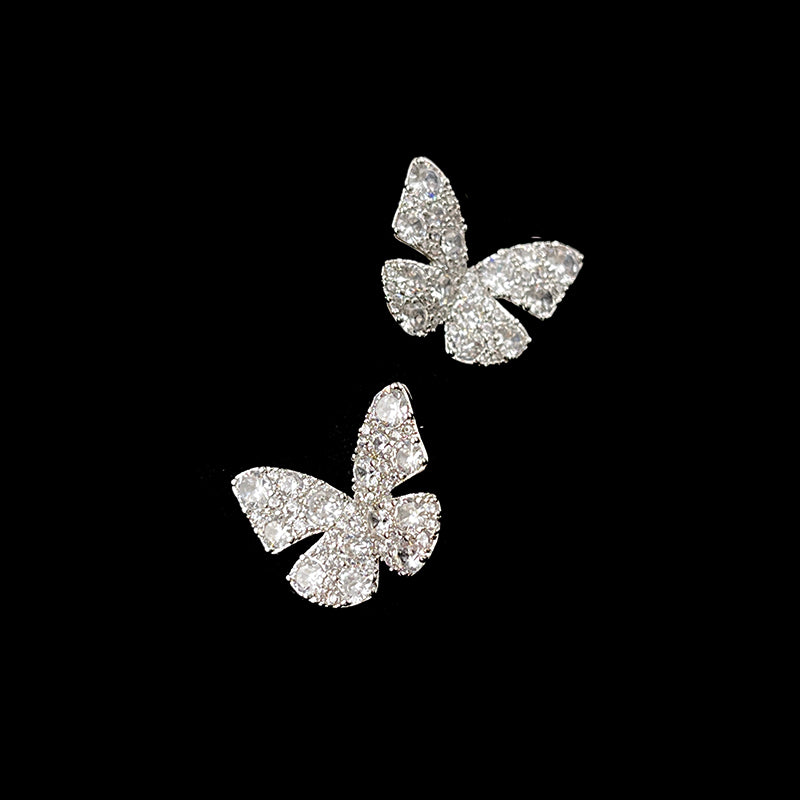 French Niche Sparkling Butterfly Earrings, Elegant and Ethereal, 925 Silver Needle