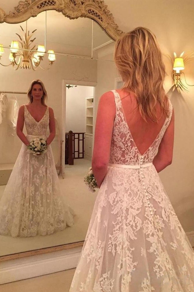 A-line Lace Wedding Dress A-line/Princess Sleeveless Court Train With Appliqued