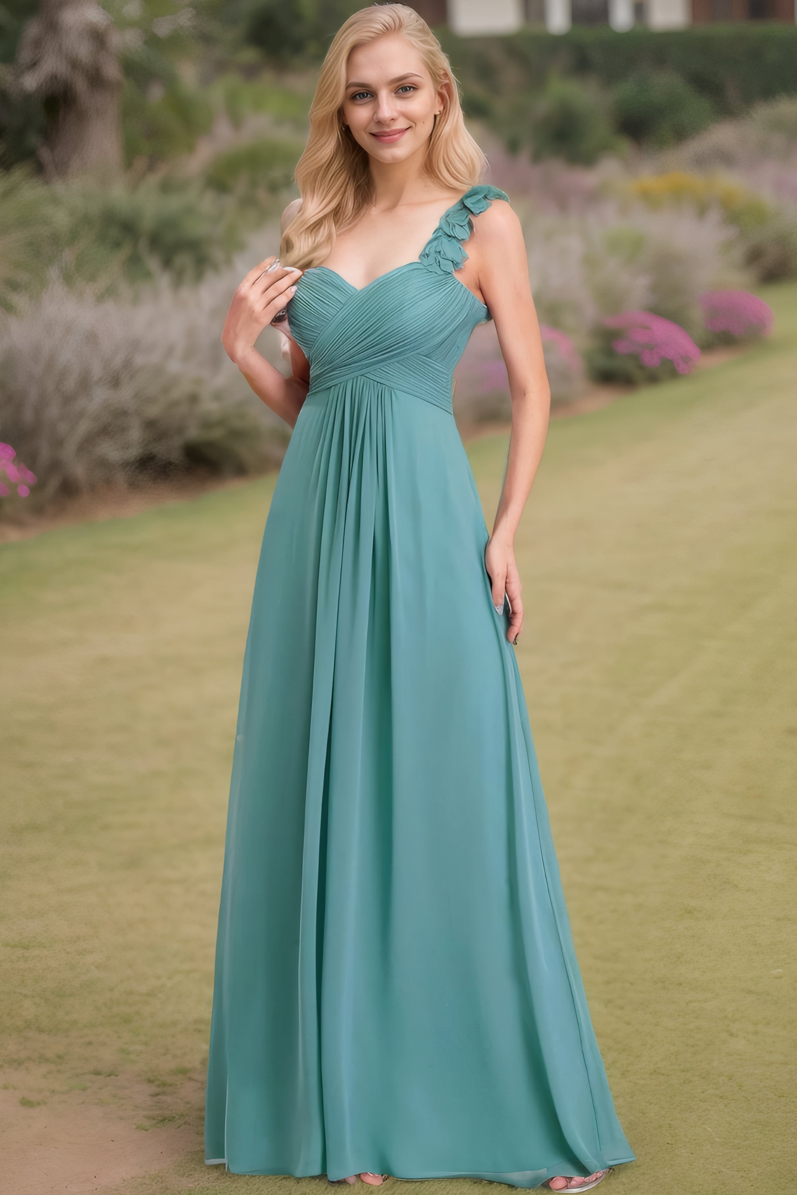 A-Line/Princess One-Shoulder Sleeveless Pleats Long Chiffon Bridesmaid Dresses