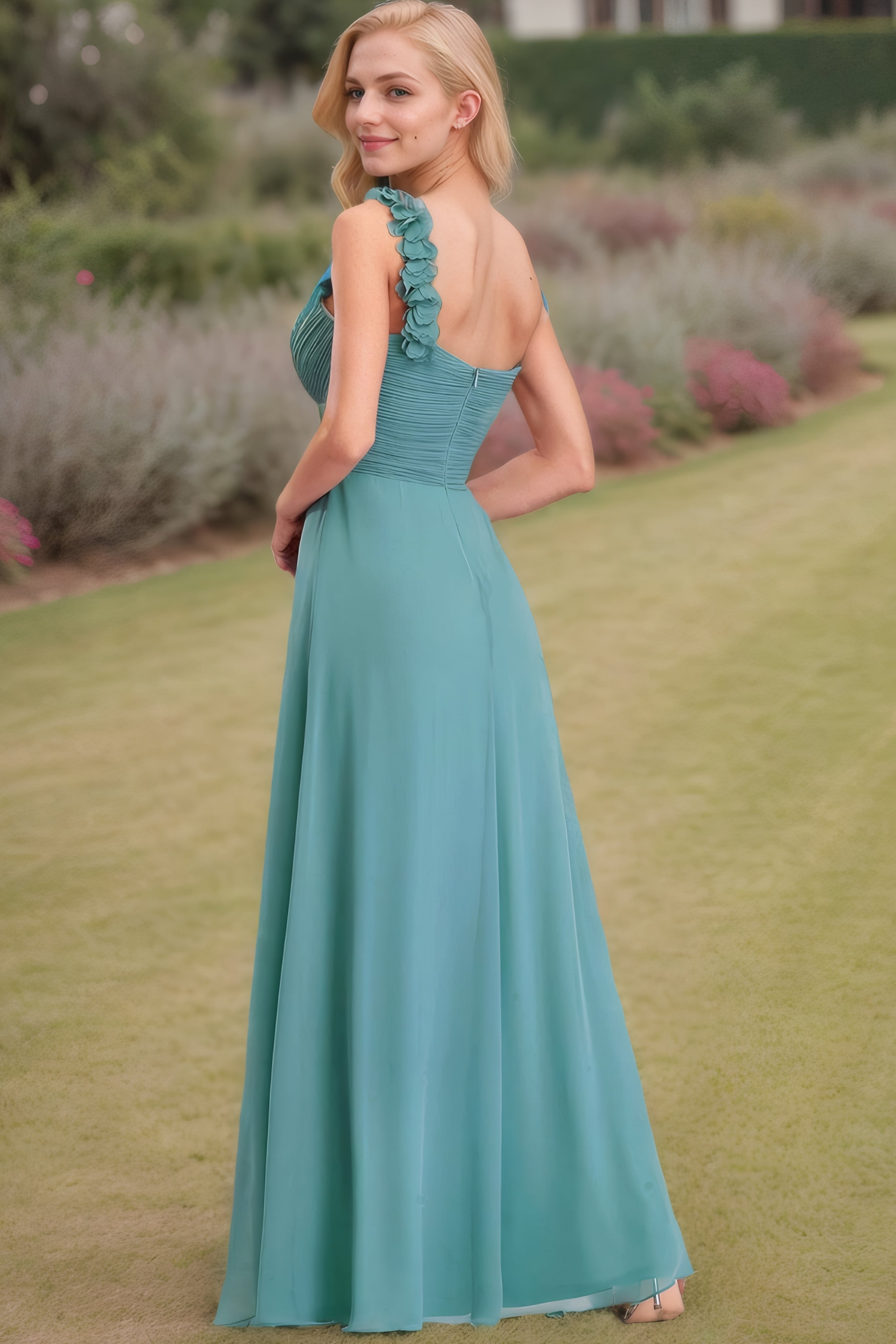 A-Line/Princess One-Shoulder Sleeveless Pleats Long Chiffon Bridesmaid Dresses