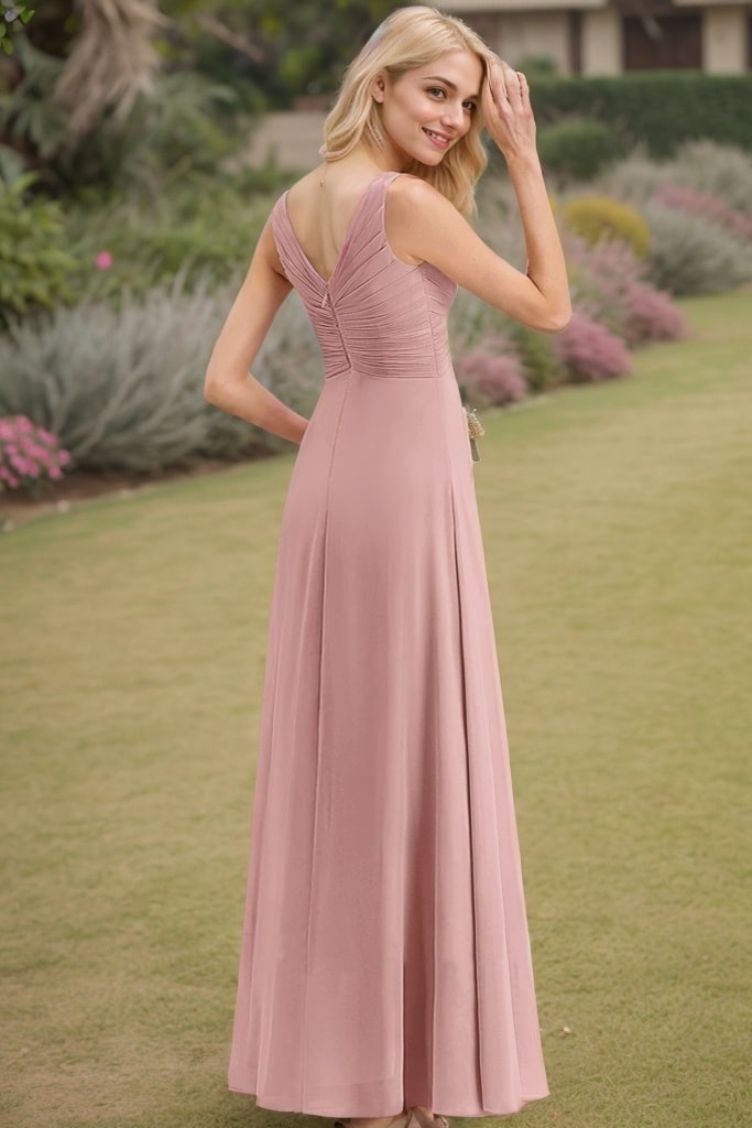 A-Line/Princess Chiffon Ruched V-neck Sleeveless Floor-Length Bridesmaid Dresses
