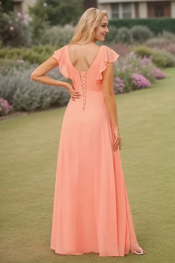 A-Line/Princess Chiffon Ruffles V-neck Sleeveless Floor-Length Bridesmaid Dresses