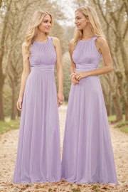 A-Line/Princess Chiffon Scoop Sleeveless Floor-Length Bridesmaid Dresses