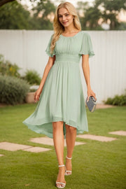 A-line Scoop Asymmetrical Chiffon Bridesmaid Dress With Ruffle