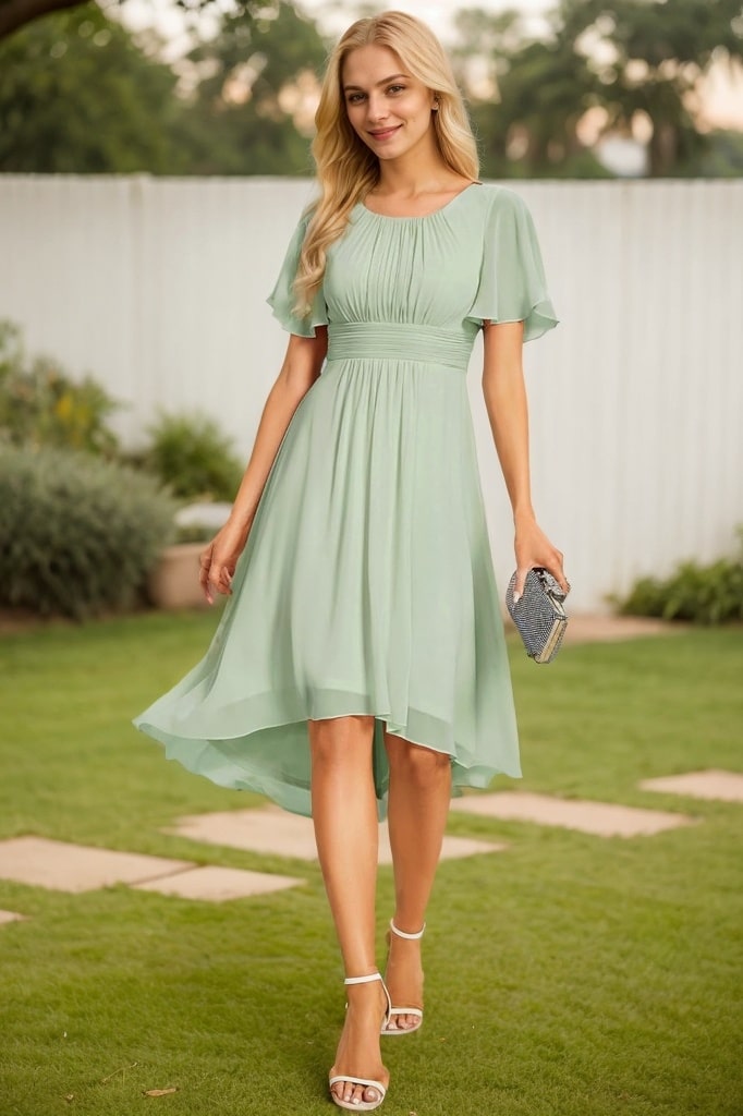 A-line Scoop Asymmetrical Chiffon Bridesmaid Dress With Ruffle