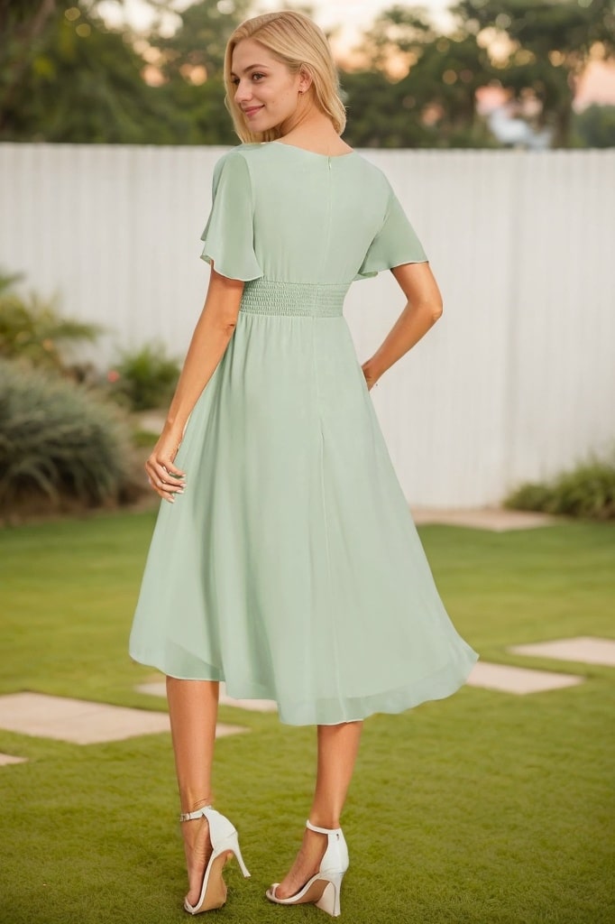 A-line Scoop Asymmetrical Chiffon Bridesmaid Dress With Ruffle