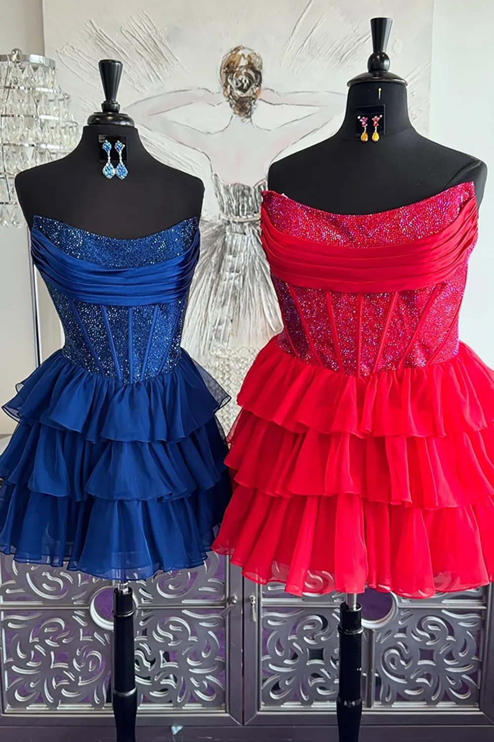 A Line Sparkly Yellow Strapless Beaded Short Corset Homecoming Dress with Ruffles