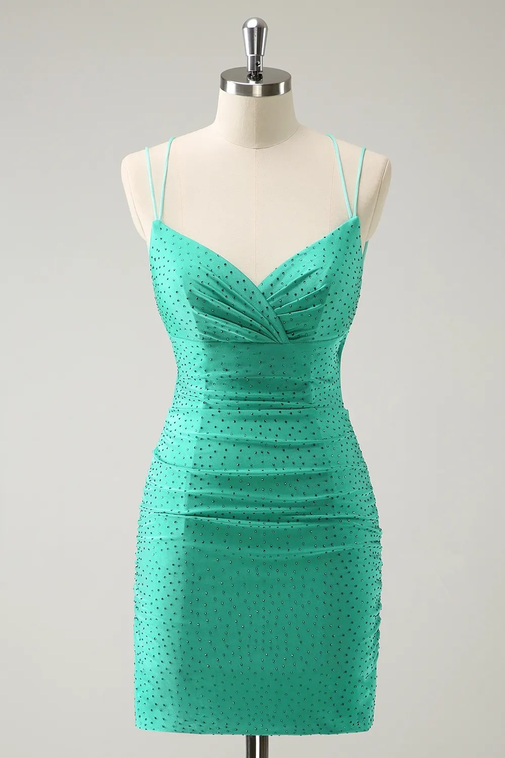 Glitter Green Spaghetti Straps Bodycon Homecoming Dress with Beading