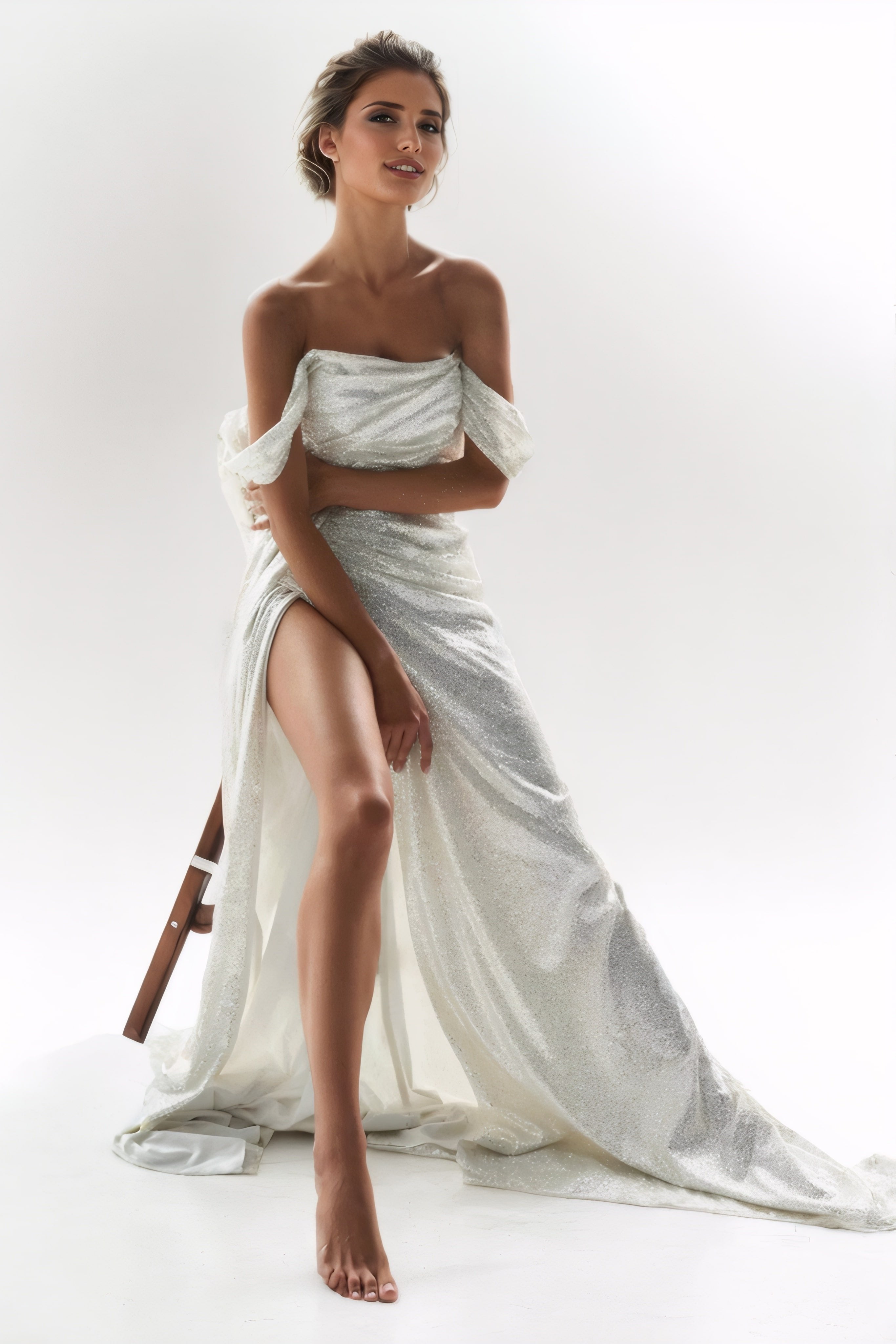 Mermaid Evening Gown Sequin Dress Wedding Guest Prom  Train Short Sleeve Off Shoulder Fall Wedding Reception Satin with Slit Masquerade Dress 2025