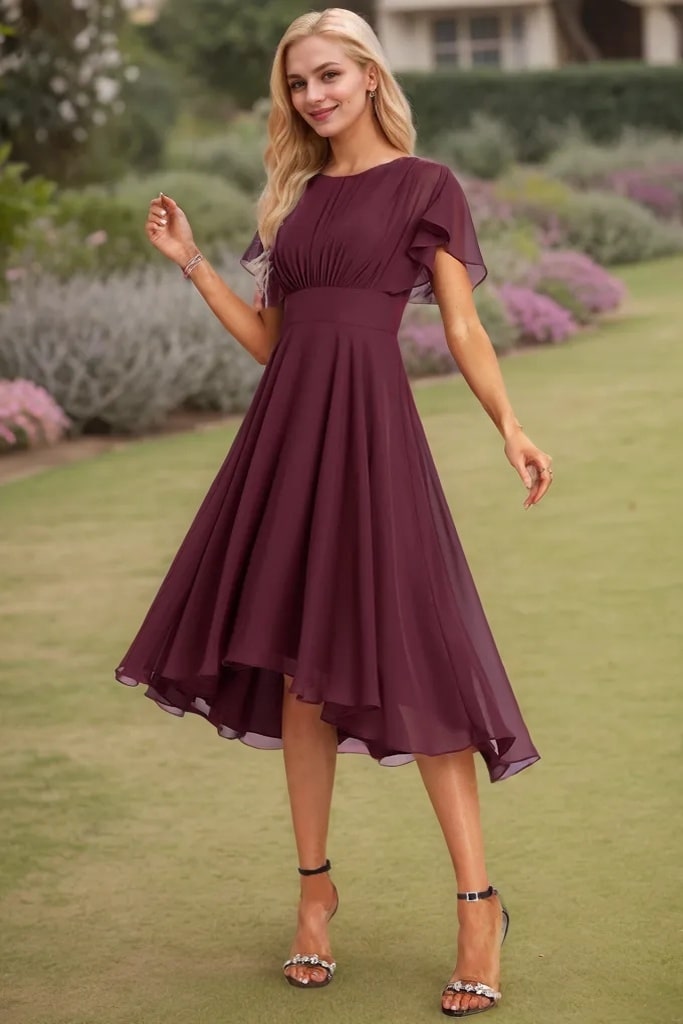 A-line Scoop Asymmetrical Chiffon Bridesmaid Dress With Ruffle