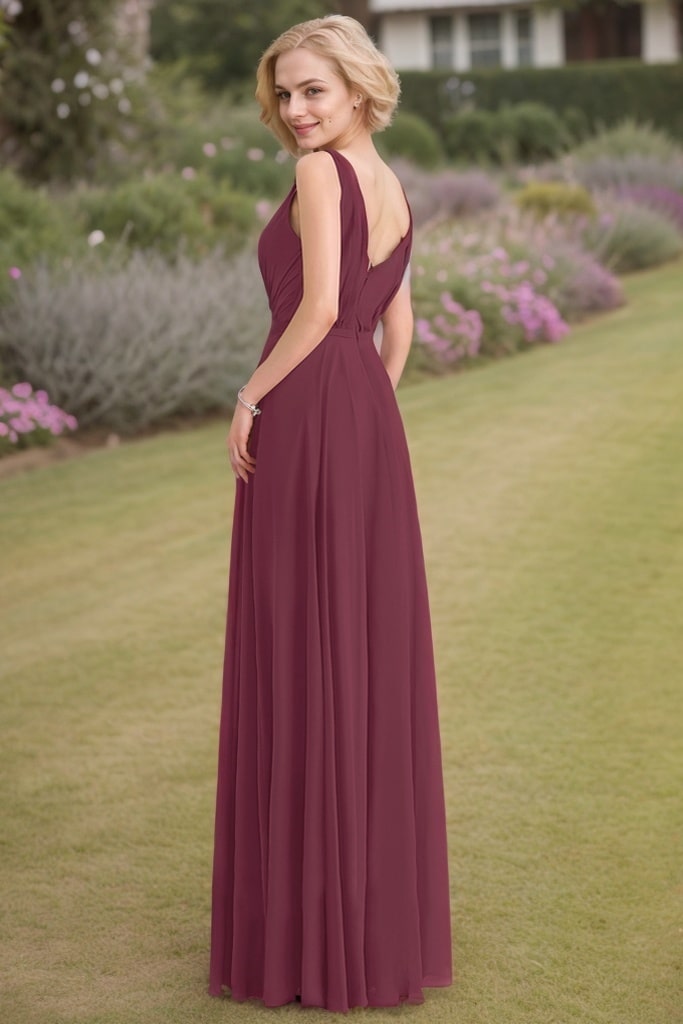 A-Line/Princess V-neck Sleeveless Ruched Floor-Length Chiffon Bridesmaid Dresses