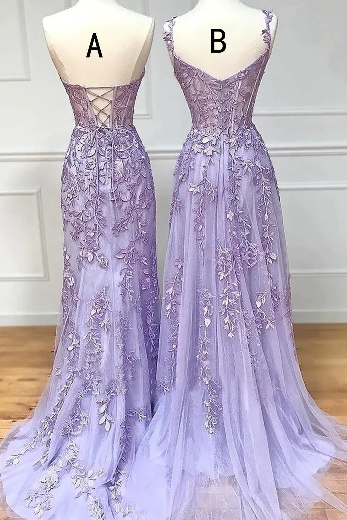 A-line Sweetheart Spaghetti Straps Sweep Train Lace Prom Dress With Beading